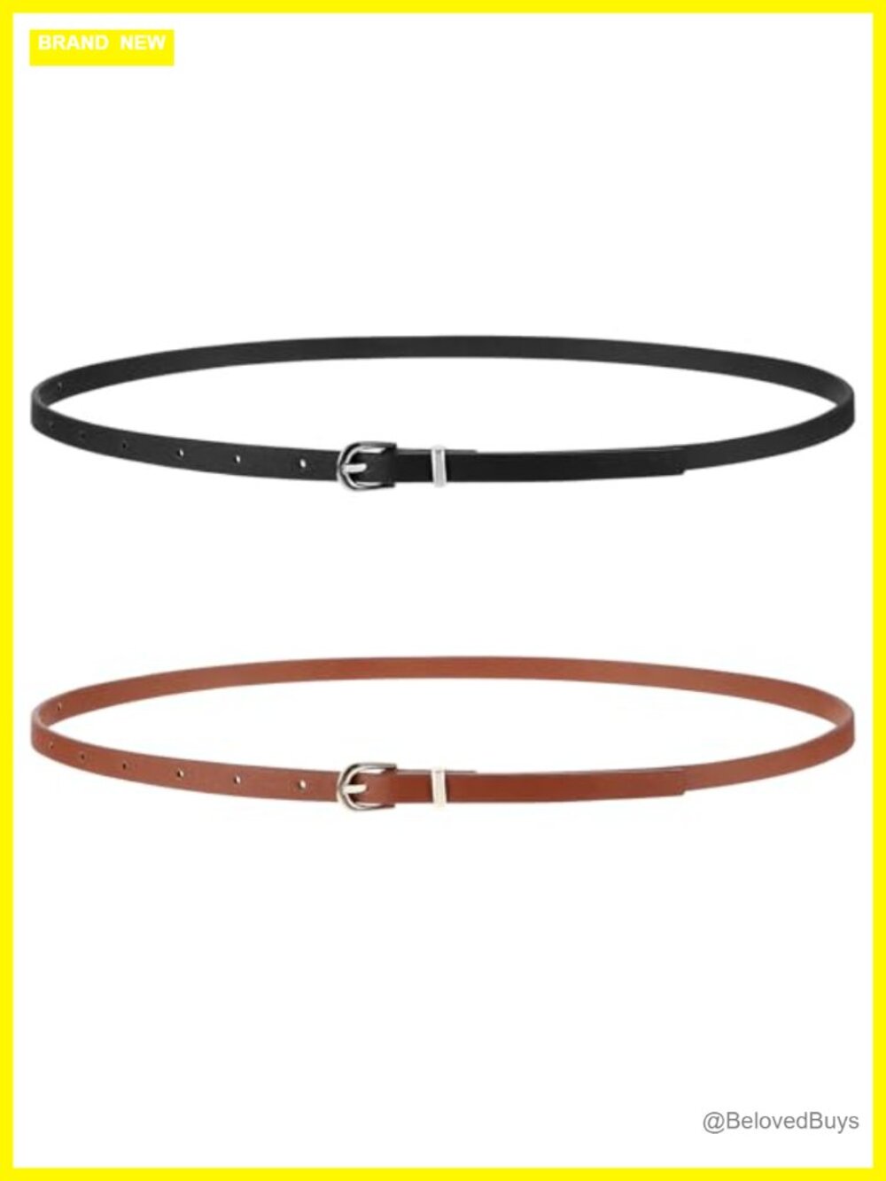 2 Pack Skinny Leather Belt for Women Faux Leather Thin Waist Belt Gold Buckle